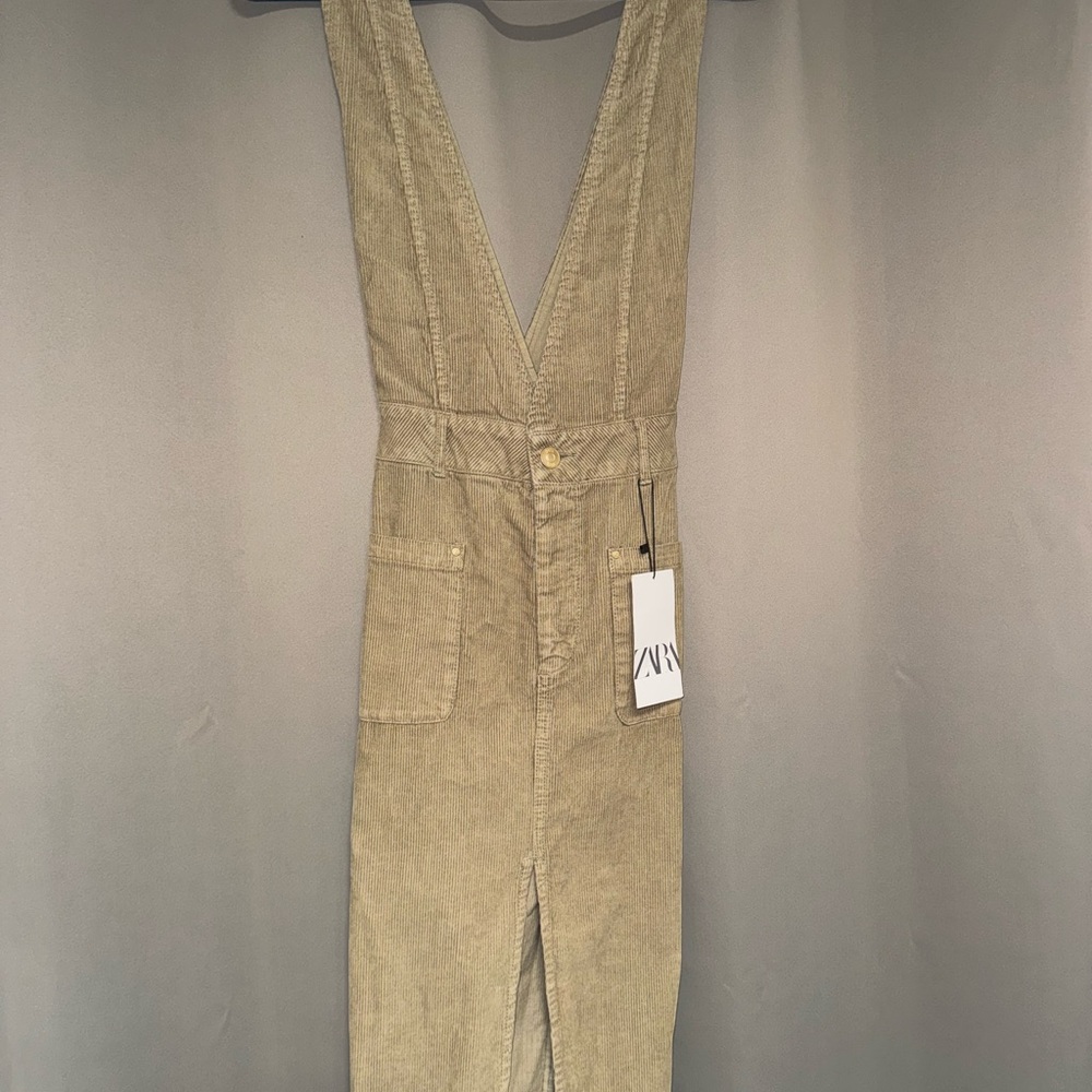 Beige Denim Overall Dress